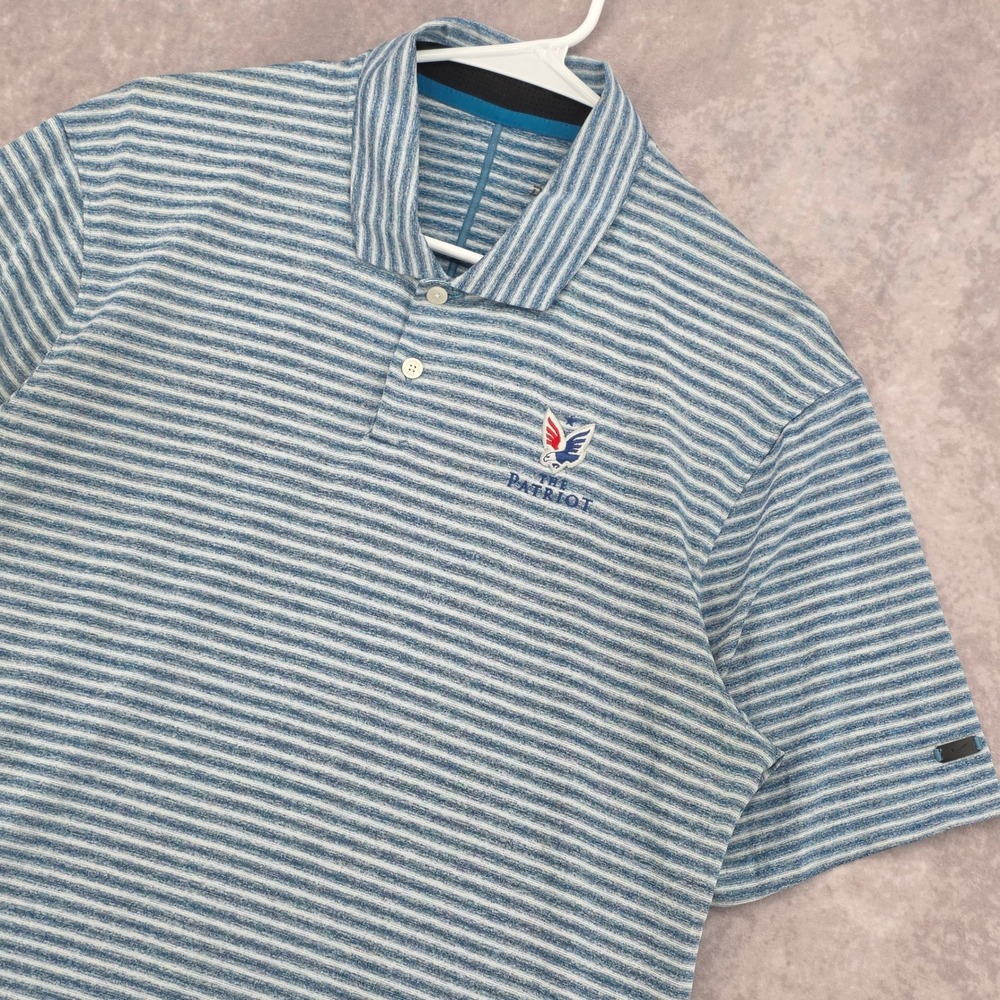 Nike Tiger Woods Golf Polo Shirt Mens Small Blue Striped The Patriot Eagle